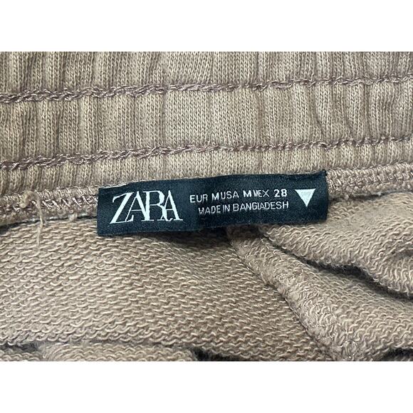 Zara Women's Tan High Waisted Pull On Knit Lounge Mini Sweat Shorts Size M - Picture 4 of 5